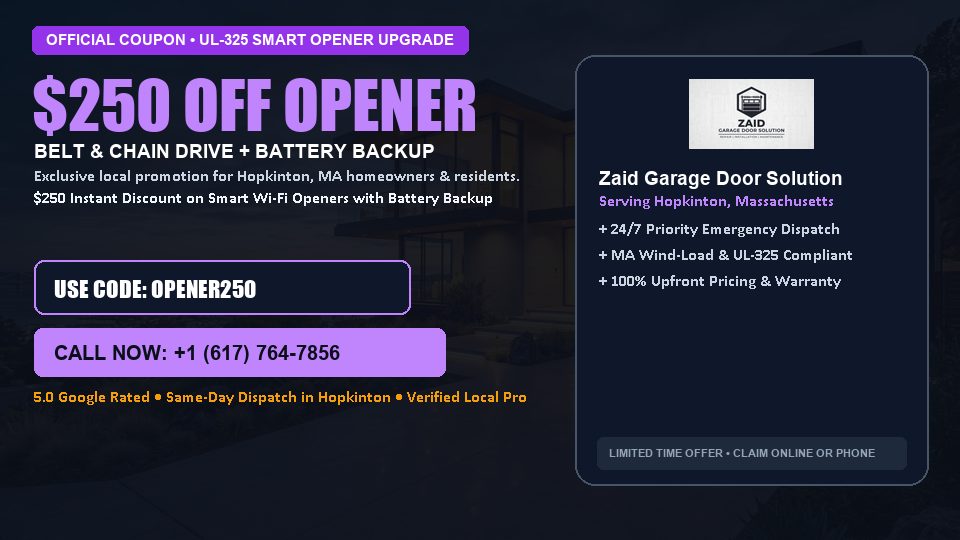 Zaid Garage Door Solution $250 OFF Premium LiftMaster Opener Installation in Hopkinton, MA