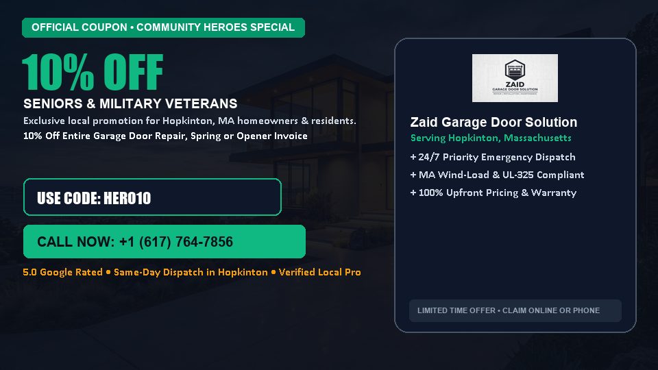 Zaid Garage Door Solution 10% OFF Seniors & Military Veterans in Hopkinton, MA